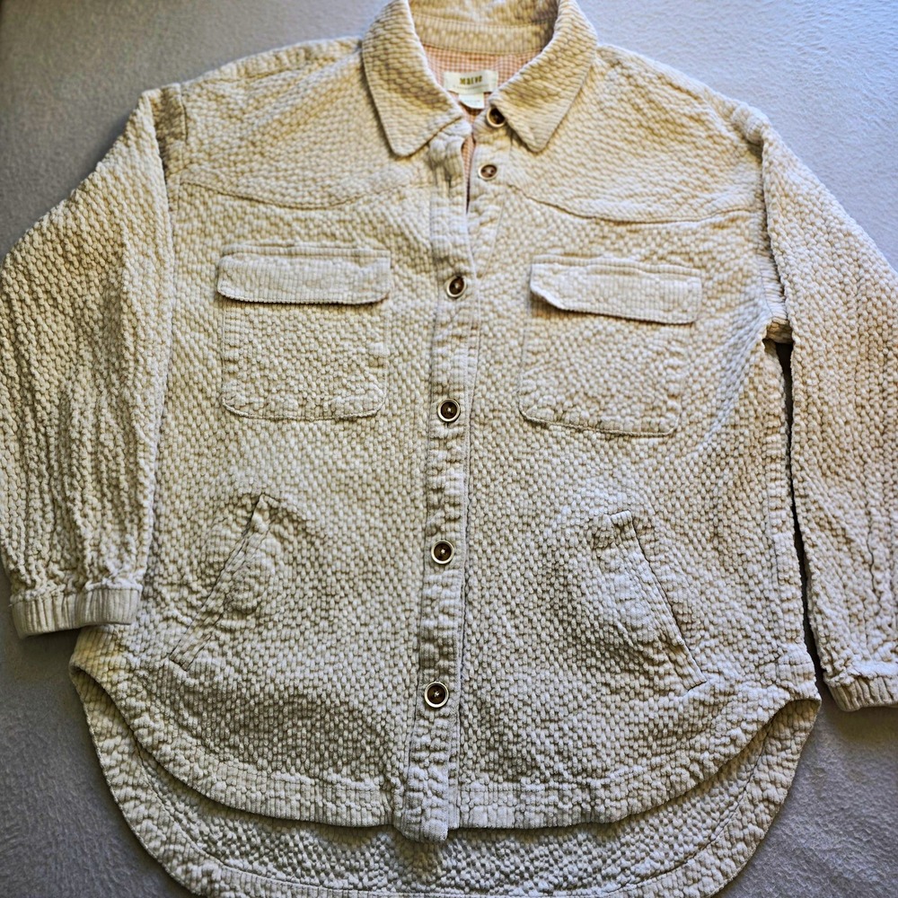 Anthropologie Maeve Corduroy Shirt Jacket Cream M Oversized Shacket Popcorn Knit